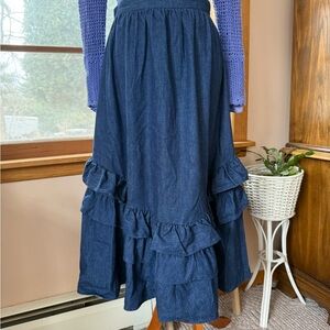 Vintage 80s hunters run Denim Ruffle prairie western skirt